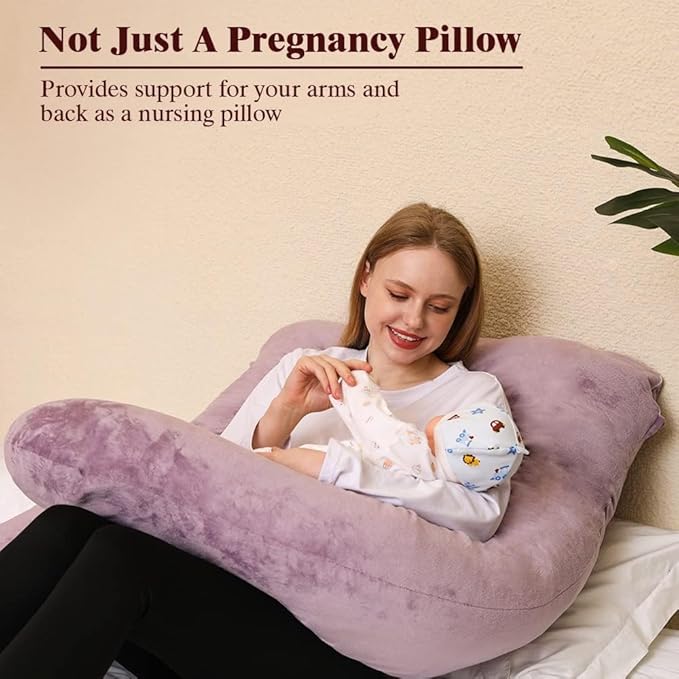 Chilling Home Pregnancy Pillow, U Shape Pregnancy Pillows for Sleeping, 55in Body Pillow for Sleeping, Body Pillows for Adults, Maternity Pillow, Velvet Removable Cover, Pink