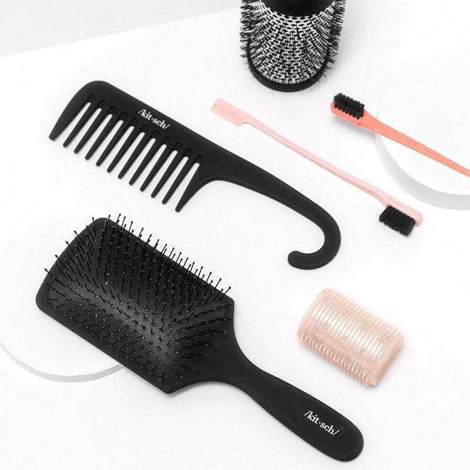 Kitsch Wide Tooth Detangler Comb - Curved Handle for Curly, Wet & Thick Hair, Black Shower Comb for Women