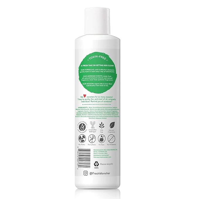 Fresh Monster 2-in-1 Shampoo & Body Wash, Toxin-Free, Hypoallergenic, Natural for Children, Watermelon - 2 Pack, 8.5oz/Each