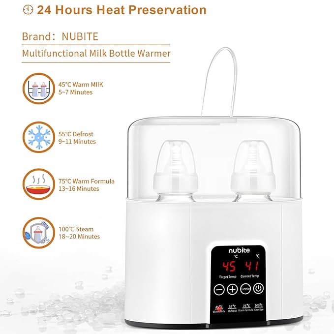 Double Baby Bottle Warmer 24H Constant Mode for All Bottles, Breastmilk Baby Milk Heater, Heating Baby Food, Formula Water Warmer for Twins, Accurate Temperature Control