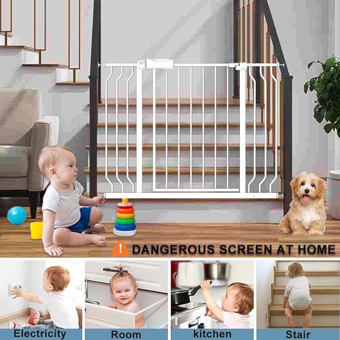 57.5-62 Inch Extra Wide Baby Gates for Stairs Doorways Pressure Mount No Drill Dog Pet Gate Automatic Close Child Safety Gate for Toddler Kids Pets
