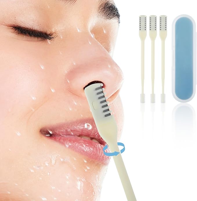3Pcs 2-in-1 Nasal Hair Cutter Nostril Hair Remover Tool Portable Manual Mens Nose Hairs Trimmer Suitable for Men and Women with Soft Cleaning Brush (Cream)