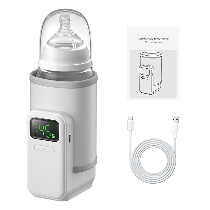 Portable Baby Milk Bottle Warmer for Travel,Breastfeeding Essentials,Baby Bottle-Feeding Bottle Warmer On The Go,Breastmilk Warmer for Baby,Rechargeable 5000 mAh Battery,Digital Display