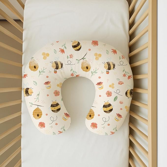 Nursing Pillow Covers 2 Pack, Breastfeeding Pillow Slipcovers Soft and Stretchy, Nursing Covers for Baby Girls Boys Newborn (Honeybee Dreams)