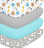 Bimocosy Baby Crib Sheets for Boys, Fitted Crib Sheet 4 Pack for Standard Crib and Toddler Mattresses, Super Soft Breathable Microfiber Baby Sheet 28x52x8in, Stars/Woodland Animals/Grey/Green