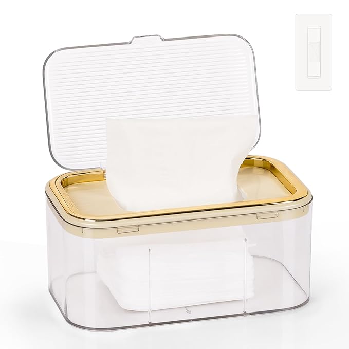 Baby Wipes Dispenser, Wipe Holder Wipes Container Large Capacity Keep Wipes Fresh & Easy to Open (Gold)