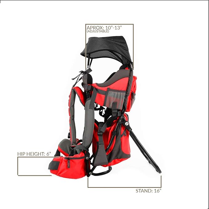 ClevrPlus Canyonero Camping Baby Backpack Hiking Kid Toddler Child Carrier with Stand and Sun Shade Visor, Red