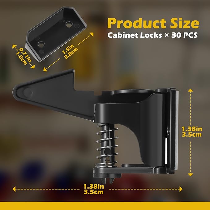 Tuanse 30 Pcs Cabinet Locks Invisible Safety Drawer Latches with Screws Self Adhesive Cabinet Drawer Locks for Home Kitchen Furniture Door Latches(Black)