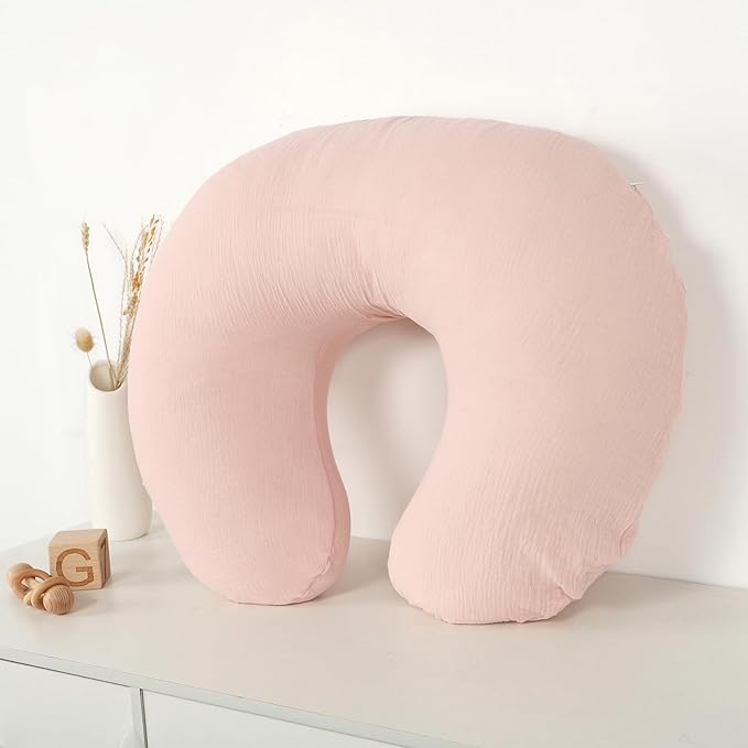 Hooyax Muslin Nursing Pillow Covers Only, Soft and Breathable Nursing Covers for Breastfeeding Pillows, Adorable Infant Feeding Pillow slipcover for Baby Boy and Girls (Pink)
