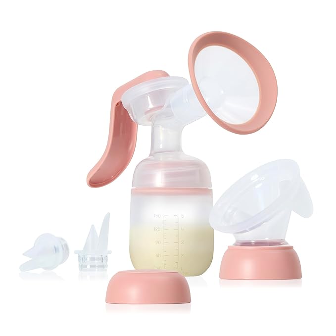 Frida Mom 2-in-1 Breast Pump: Manual Hand Pump & Hands-Free Automatic Suction Cup, Dual-Mode, Wireless Milk Collector, Ergonomic Handle, SoftFeel Flange for Breastfeeding