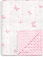 Butterfly Baby Blankets for Girls, Soft Nursery Minky Blankets with Muslin and Dotted Fleece Back 30x40 inches, Receiving Bed Quilt for Newborn, Infants, Toddlers