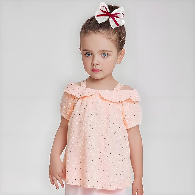 2pcs Lace Hair Bows for Girls, White Lace with Burgundy Hair Ribbons, Alligator Bow Hair Clips, Handmade Hair Accessories for Girls