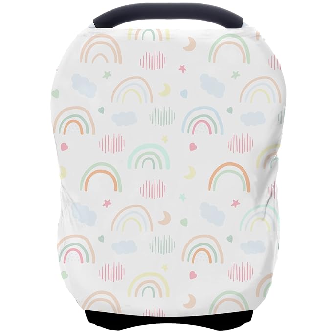 Car Seat Covers for Babies - Multi- use Nursing Carseat Canopy, Breastfeeding Covers, Baby Shower Gifts for Boys and Girls (Rainbow)