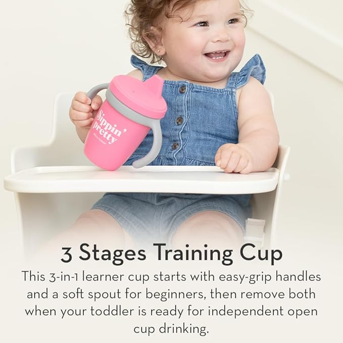 Bella Tunno Sippy Cup, Set of 2 Silicone Training Cups with Transition Handles for Infants, Toddlers & Kids, Babies 6-12 Months & Toddlers 1-3 Years, Boys & Girls, Drink & Hooray, 8 oz