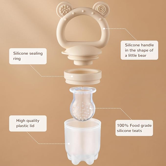 2 Pack Silicone Baby Fruit Feeder with Mini Freezer Tray, Breastmilk Popsicle Molds for Baby Teething Relief, Teethers, Fresh Food Feeder for Safe Infant Self Feeding, Extra Food Pouches - Chocolate