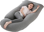 Pregnancy Pillow J-Shaped Full Body Pillow,59 inch with Jersey Cover Easy to Remove and Wash, Support Pregnant Women's Backs Legs and HIPS, Improve Sleep,Pregnancy Pillow for Women ，Dark Grey