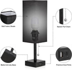Bedside Table Lamps Set of 2 - Black Bedroom Lamps with 3 Color Temperatures (3000K/5000K/4000K), Two Square Nightstand Lamps with USB C + A Charging Ports, Pull Chain Small Night Light for End Table