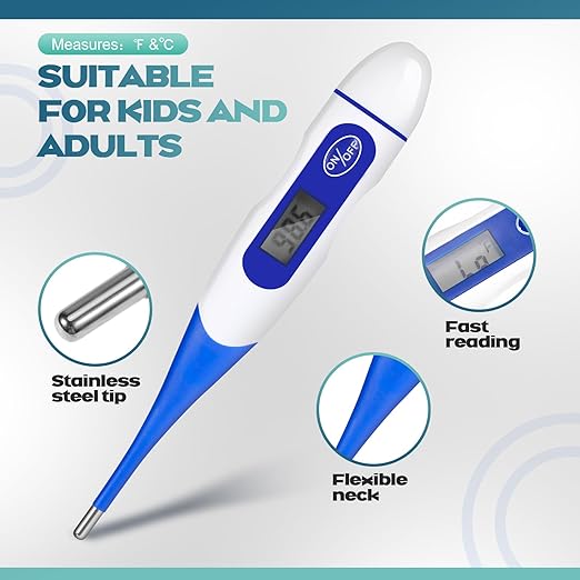 TrelaCo 20 Pcs Thermometer for Adults Digital Oral Thermometer for Fever Basal Body Fast Reading Flexible Tip for Underarm Rectal Mouth Temperature Measurement