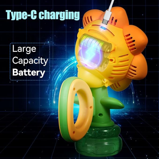 Sunflower Bubble Machine for Kids Automatic Flower Bubble Toy with Colorful Lighting for Toddlers Handheld 20000+Bubbles 3 Modes Fun Swing Dance Bubble Maker Blower Blaster Outdoor Toys Type-C Pink