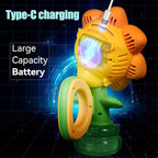 Sunflower Bubble Machine for Kids Automatic Flower Bubble Toy with Colorful Lighting for Toddlers Handheld 20000+Bubbles 3 Modes Fun Swing Dance Bubble Maker Blower Blaster Outdoor Toys Type-C Yellow