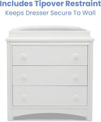 Delta Children Perry 3 Drawer Dresser with Changing Top and Interlocking Drawers, Bianca White