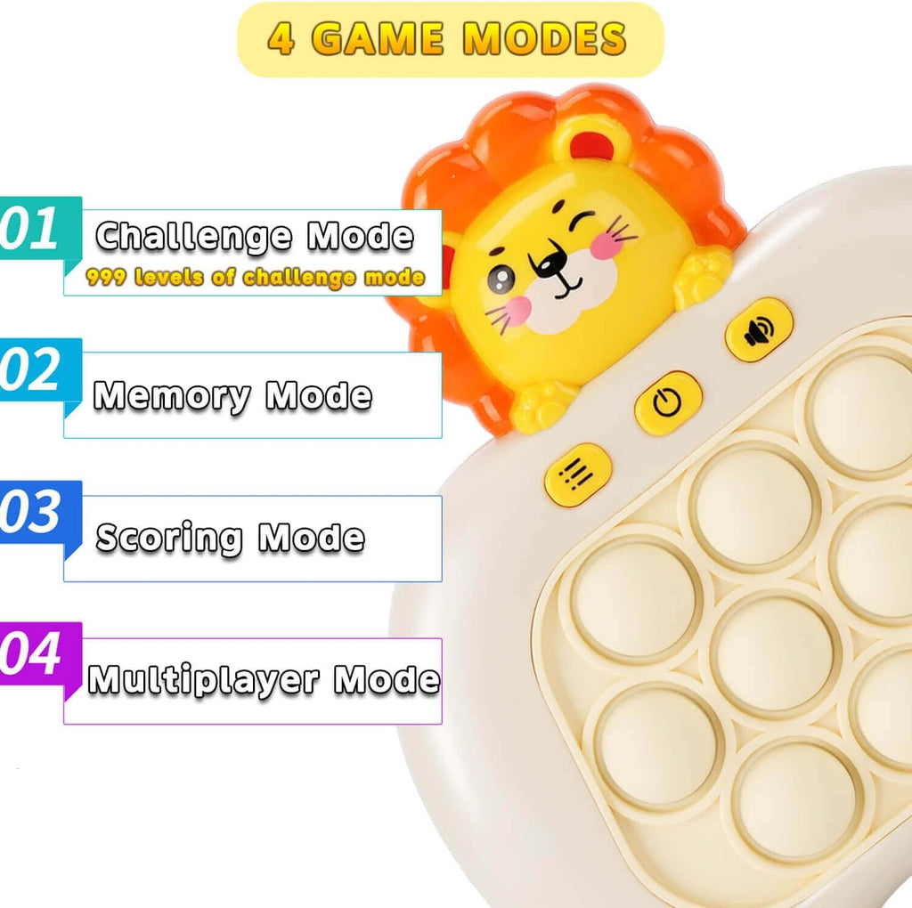 Fast Push Pop Game It Fidget Toys Pro for Kids Adults, Handheld Game Machine, Squeeze Poppet Sensory Electric Quick Push Bubble Toy, Birthday Gifts for Boys Girls Teens （Lion）