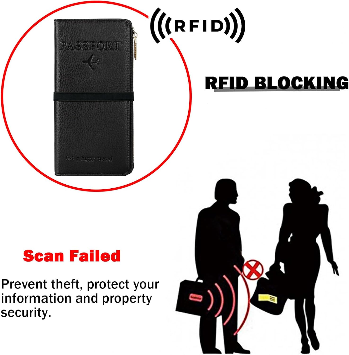 Travel Passport Wallet, RFID Blocking Passport Holder with Zipper, Passport Cover for Women Men, PU Leather Travel Document Organizer with Card Slots, Gift for Family Friends, Black