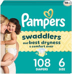 Pampers Swaddlers Diapers, Size 6 (23-44 lbs), 108 Count, Absorbent, Keeps Baby Dry and Comfortable, Skin Safe Disposable Baby Diaper (Packaging May Vary)