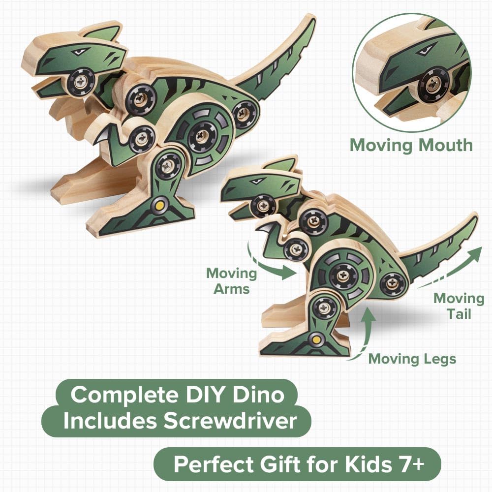 Little Jupiter DIY Wooden Kit with Stickers - Dinosaur Toys for Kids for 7-12 Yrs - Dinosaur Toy Woodworking Kits - Wood Crafts - Kids Building Kit - Wooden Crafts (T-Rex)
