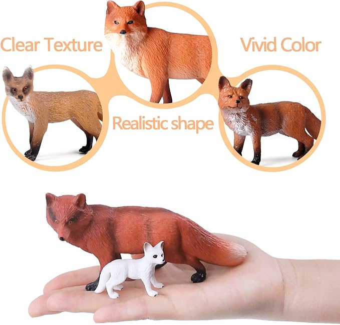 SIENON 8Pcs Fox Toy Figures Set, Miniature Arctic and Red Foxes Family Forest Woodland Animals Figurines Toys for Kids Educational Winter Diorama Chirstmas Birthday Party Gift Cake Decorations