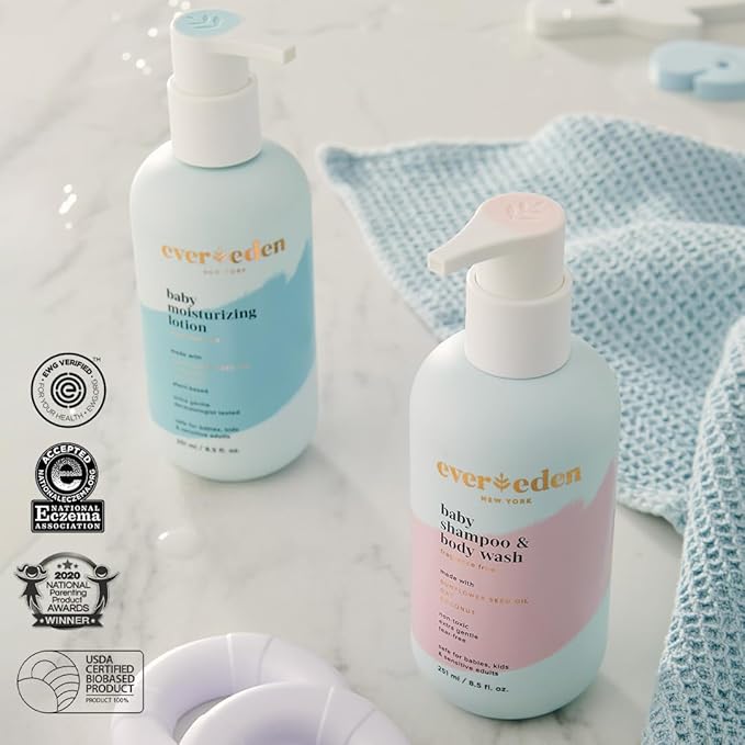 Evereden Baby Bathtime Trio | Baby Shampoo, Body Wash & Baby Face Cream & Fragrance Free Moisturizing Lotion | Rich, Non-Greasy Moisturizing Cream | Clean and Unscented Care