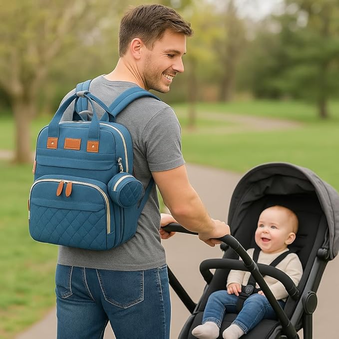 Diaper Bag Backpack – Large Waterproof Baby Bag with USB Charging Port, Changing Pad & Stroller Straps – Stylish, Durable & Hands-Free Travel Organizer for Moms & Dads (Dark Blue)