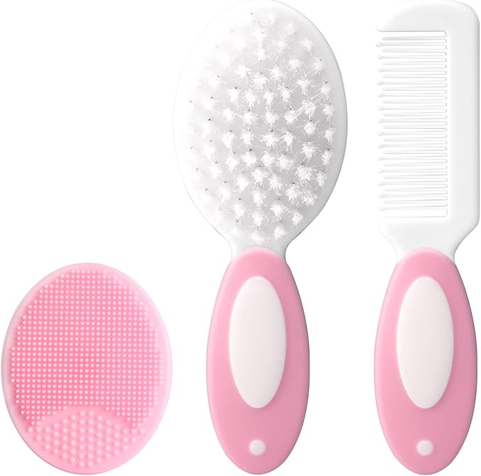 Baby Grooming Set，Baby Health Care Set Baby Brush Soft Bristles 3 Piece Baby Care Set Baby Hair Brush and Comb Set Baby Hair Brush Baby Comb Silicone Baby Cradle Cap Brush Set