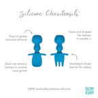 Bumkins Baby Utensils Set, Chewtensils Silicone Spoons for Dipping, Self-Feeding, Baby Led Weaning, Trainer Learning, First Stage Eating, Soft Practice Fork and Spoon, Babies 6 Months, Dark Blue