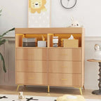 Dresser for Bedroom with 6 Drawers, Multi-Functional Nursery Dresser with LED Lights & Charging Station,Baby Changing Table Table with Diaper Changing Station