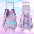 Rolling Backpack for Girls, Cute Rabbit Roller Wheels Kids Bookbag - Wheeled Elementary School Bag - 3PCS Rabbit