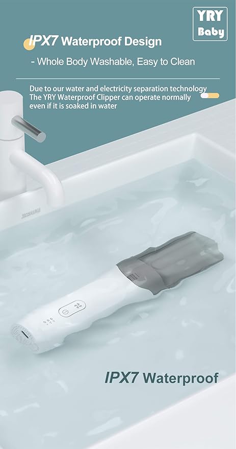 YRY Smart Vacuum Baby Hair Clipper, IPX7 Waterproof, Child Safe, 2 Isolated Motors, White