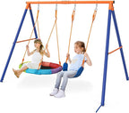 Swing Set for Backyard with Stand - Heavy Duty 440lbs Metal A-Frame Outdoor Playset with 32" Saucer Swing & 26.2" Seats