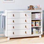 Baby Dresser with Changing Table Top, Nursery Dresser with 5 Drawers and Adjustable Shelves, Storage Organizer for Kids Bedroom, White