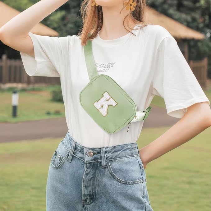 YOOLIFE Personalized Women's Cross Body Bag - Initial Belt Bag in Green, Fanny Pack Style for Travel & Gifts