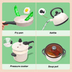 CUTE STONE Pretend Play Kitchen Toy with Cookware Steam Pressure Pot and Electronic Induction Cooktop, Cooking Utensils, Toy Cutlery, Cut Play Food, Shopping Basket Learning Toy for Girls Boys