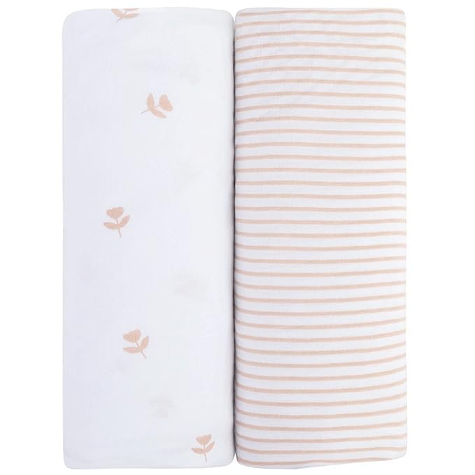 Ely’s & Co. Crib Sheets Baby Girl Fitted Crib Mattress Sheet Set, 2 Pack, 100% Jersey Knit Cotton, Infant and Toddler Nursery Bedding, Pink Tulip Collection, 28” x 52”