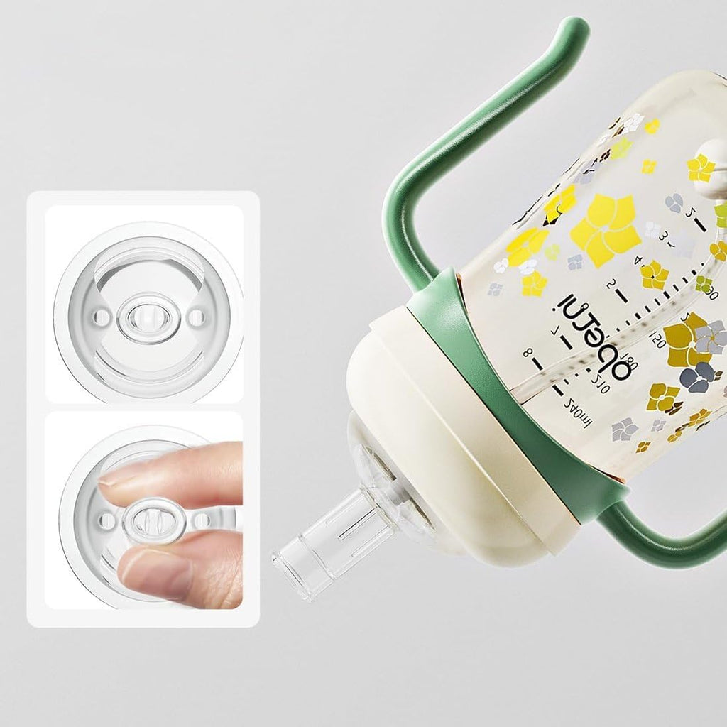 Toddler Sippy Cup 10oz, Weighted Straw Baby Drinking Water Bottle with Valved Spout for 6+ Months, 300ml/Green/1Pack