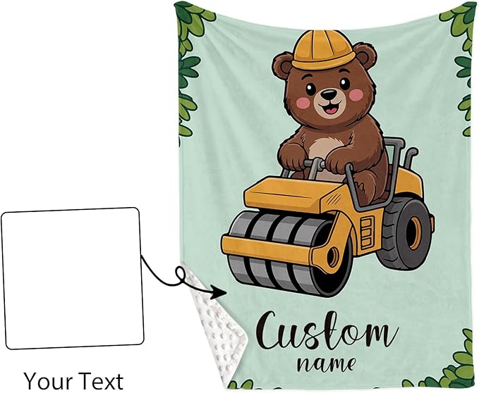 Personalized Baby Crib Bedding Set, Custom Name Bear Road Roller Theme Nursery Bedding Set 3 Pcs, Baby Blanket Fitted Crib Sheet Changing Pad Cover, Personalized Nursery Decor Gift for Newborns Boys