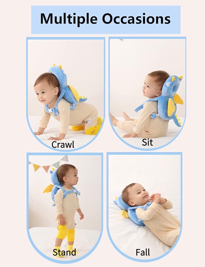 JunNeng Toddler Baby Head Protector Backpack for Toddler Walker with Knee Pads&Anti-Slip Socks, Dinosaur