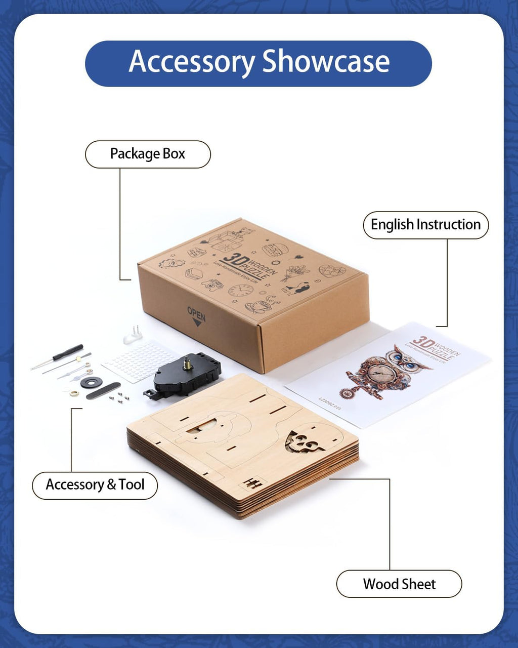 3D Wooden Puzzles for Adults, 3D Puzzles Owl Clock Kit (with Pendulum), Mechanical Owl Wooden Puzzle for Adults Teens Home Wall Decor Clock Gifts for Women Men