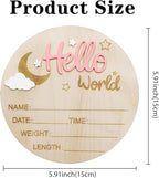 Baby Announcement Sign, 5.9 Inch Wooden Hello World Newborn Signs, Birth Announcement Sign and Pen, Moon and White Cloud Decoration, Welcome Newborn Arrival to World, Hospital Nursery for baby (Pink)