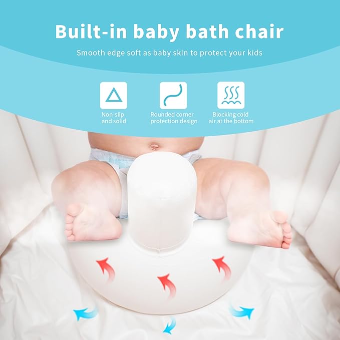 Inflatable Baby Bath Seat for Sitting Up XL, Inflatable Soft Tub for 12-24 Months, Anti - Collision with Temperature Sensing, Portable Toddler Bath Support for Home & Travel
