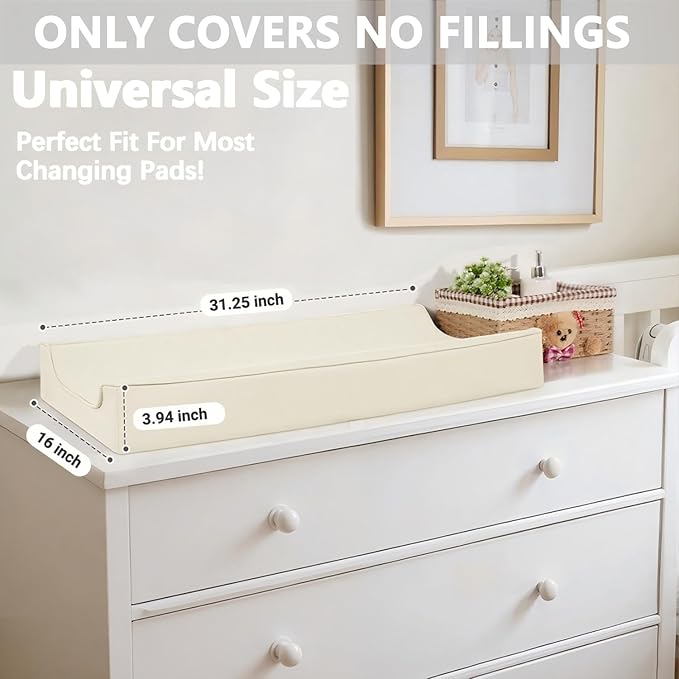 Vegan Leather Changing Pad Cover - 31"X 16" - Waterproof Wipeable, Extra Thick & Portable & Non-Slip Diaper Mat - Fits Standard Changing Tables for Baby Boy Girl (White)