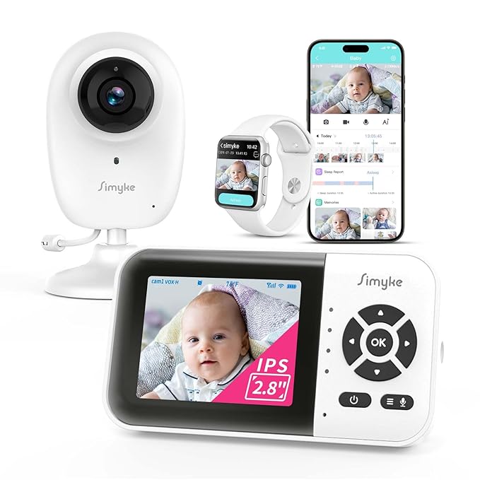 Smart Video Baby Monitor with Camera and Audio,Dual Mode,WiFi On/Off Switch,2.8inch Display,App,1080p Camera,1500ft Long Range,Night Vision,2-Way Talk,AI Baby Growth Album Function